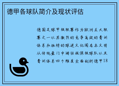 德甲各球队简介及现状评估